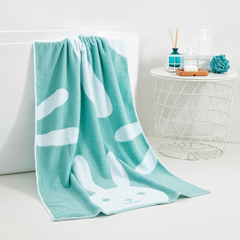 Bath Towel Adult Pure Cotton Cartoon Bath Towel 70 * 140cm 380G Soft Absorbent Rabbit Bath Towel Multi-Color Optional