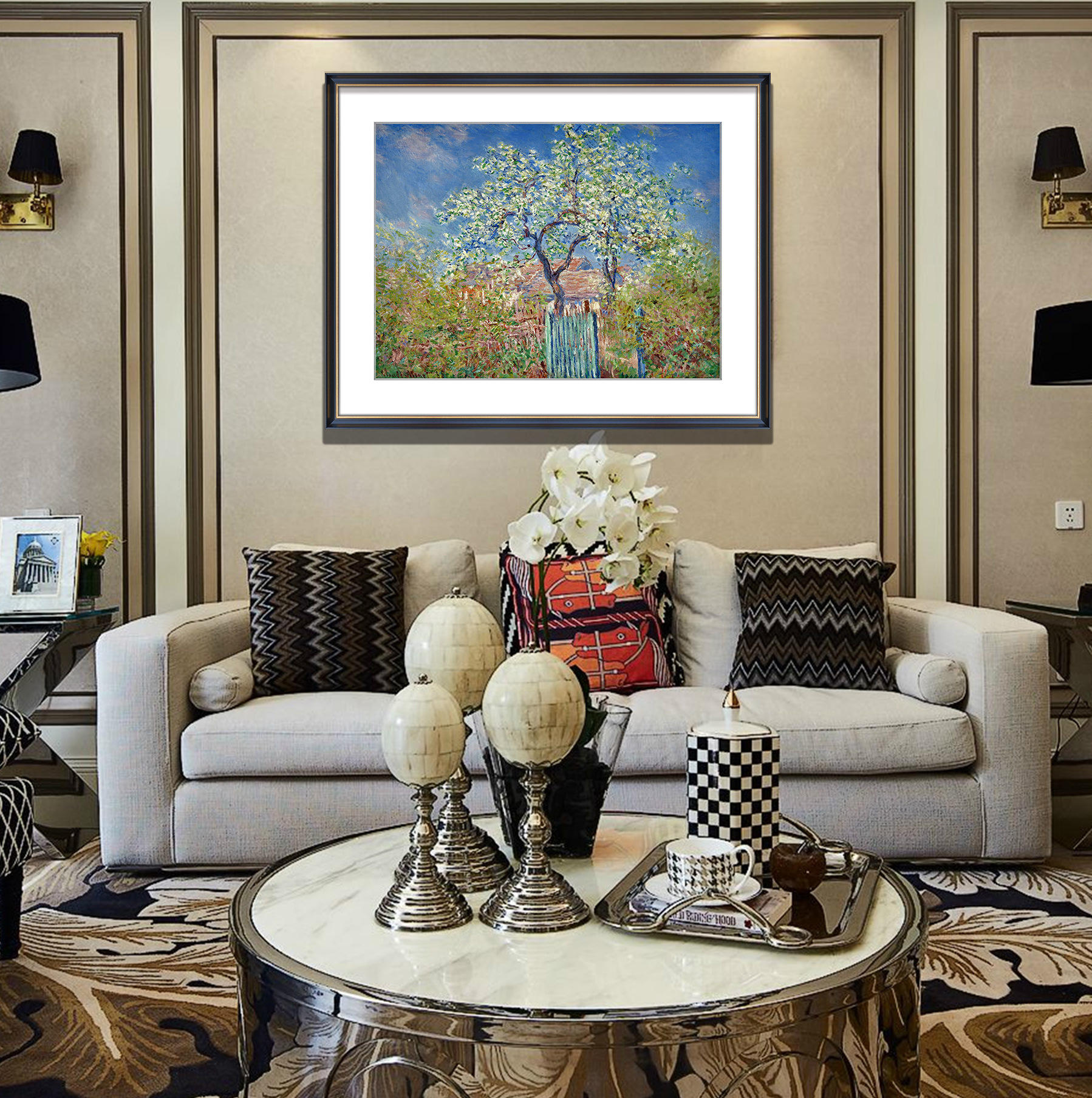 纯手绘油画欧式素雅挂画日出雪山装饰画玄幻竖版壁画大幅清新刀画