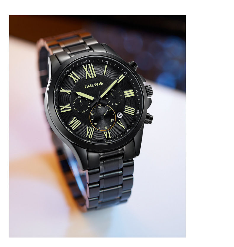 天蔚时新款手表男三眼 多功能运动手表 时尚商务防水夜光男士手表