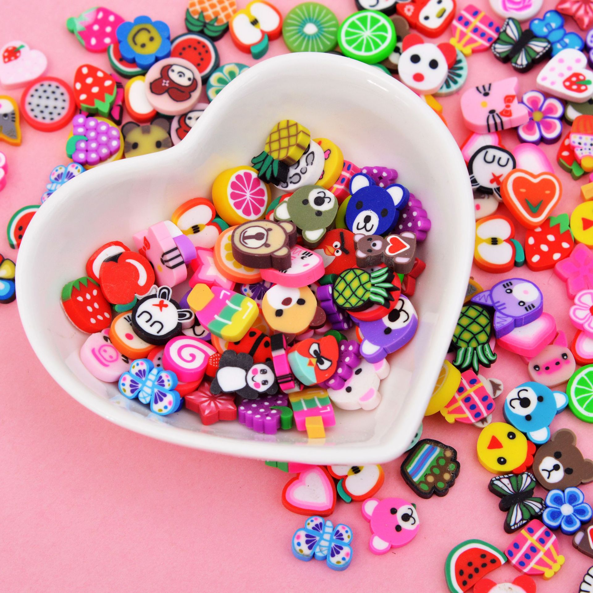 卡通可爱动物软陶片耳钉配饰diy饰品美甲片手机贴片批发