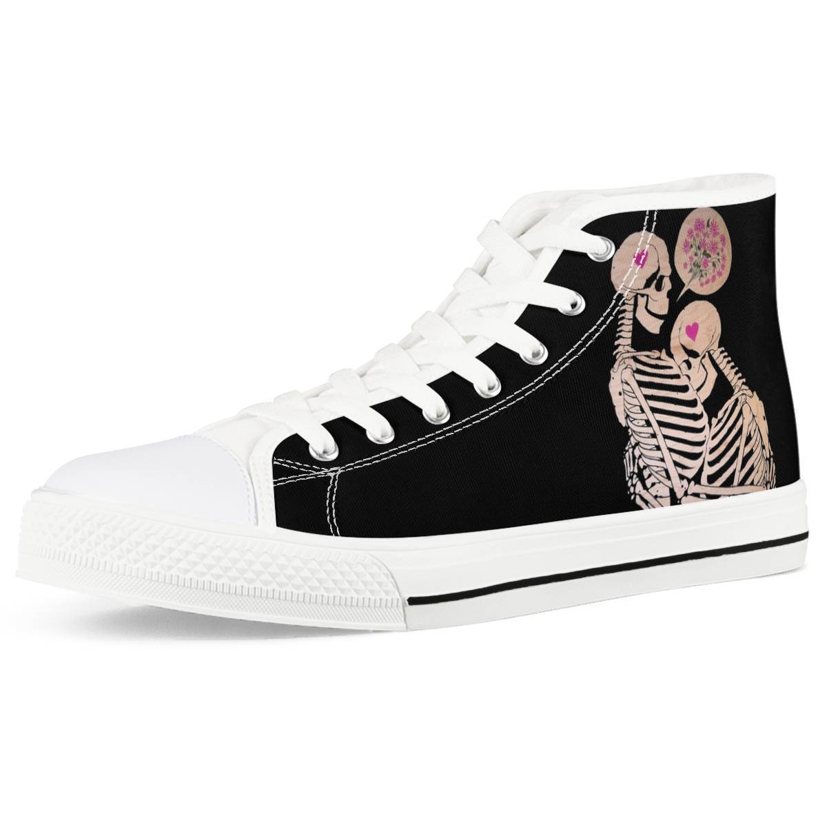 外贸万圣节halloween骷髅头恐怖图案帆布鞋高帮女布鞋定制sneaker