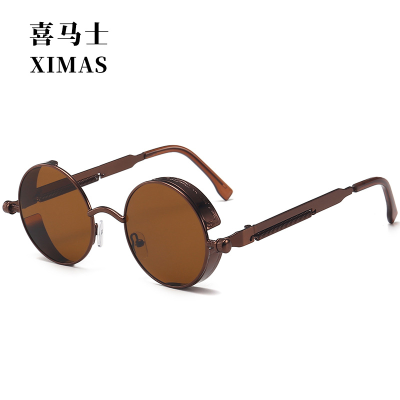 European and American Vintage round Frame Sunglasses Metal Spring Prince Glasses Reflective Colorful Men's Sun Glasses Steampunk