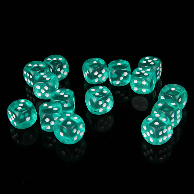 亚克力透明骰子批发d6面点数骰子透明水晶骰子16mm绿色色子