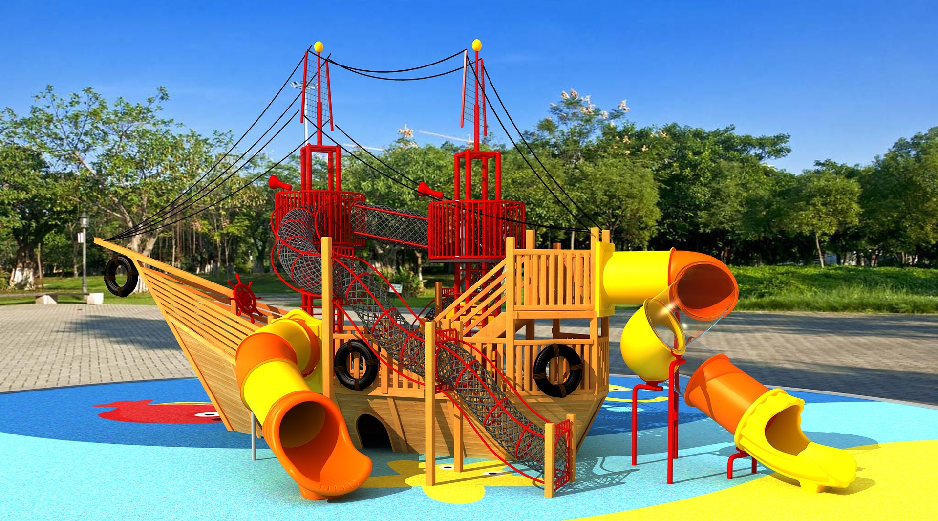 海盗船户外大型组合滑滑梯公园幼儿园儿童攀爬网设备木质拓展游乐