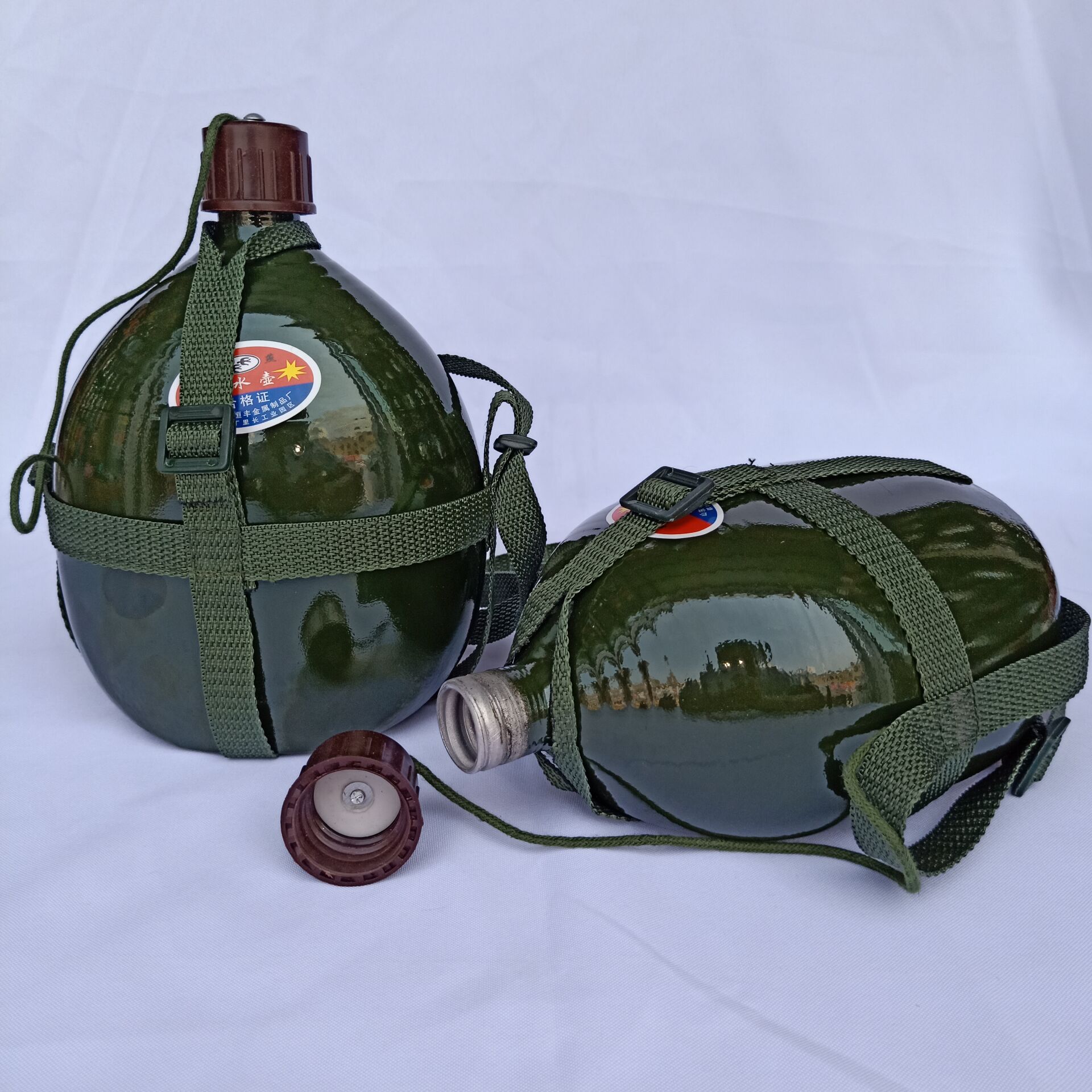 直营 背水壶 学生军训大容量水壶 绿色户外旅游老式水壶