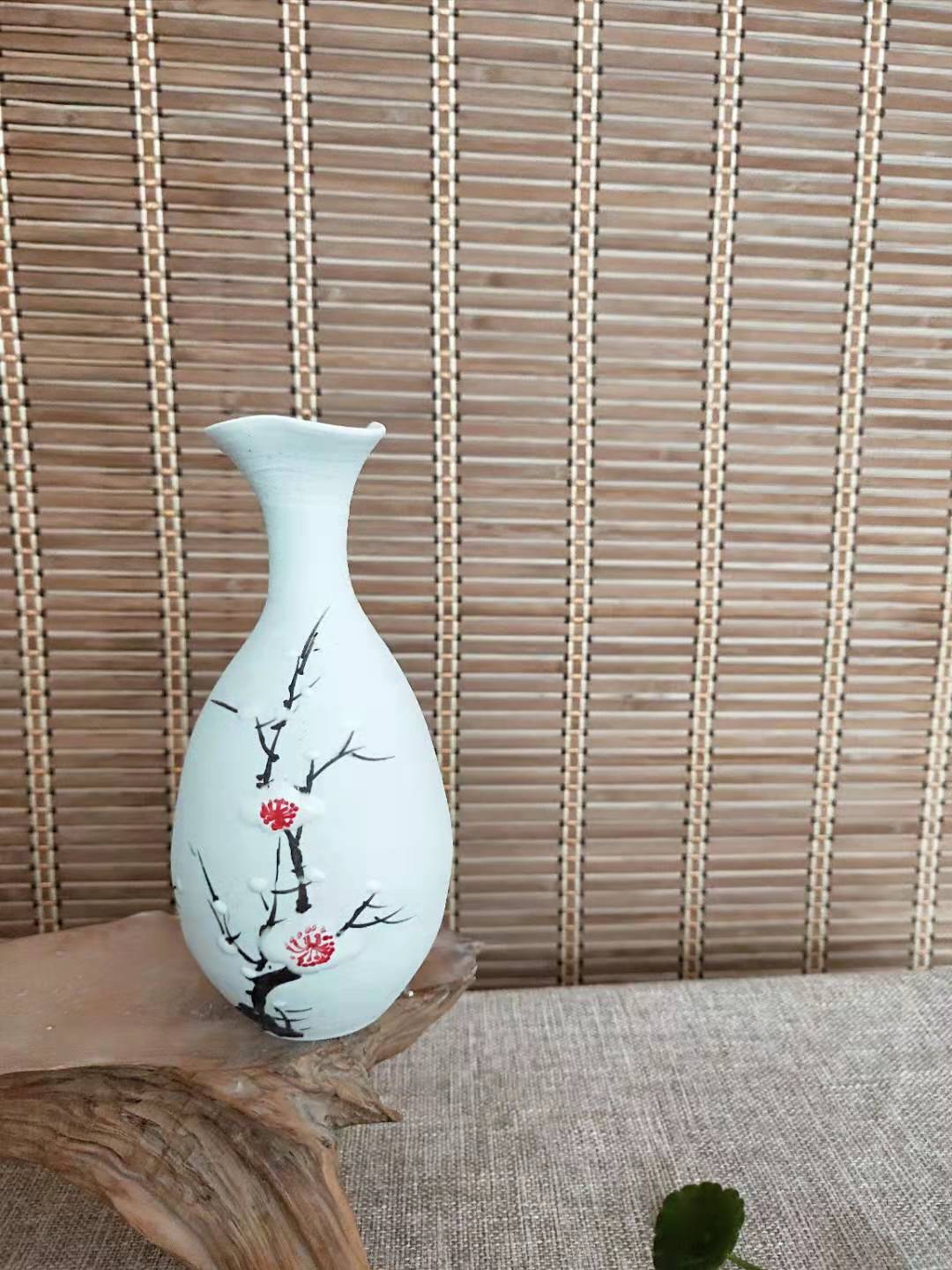 景德镇陶瓷现代手绘花瓶图案小花瓷瓶圆柱花器摆件工艺品陶瓷