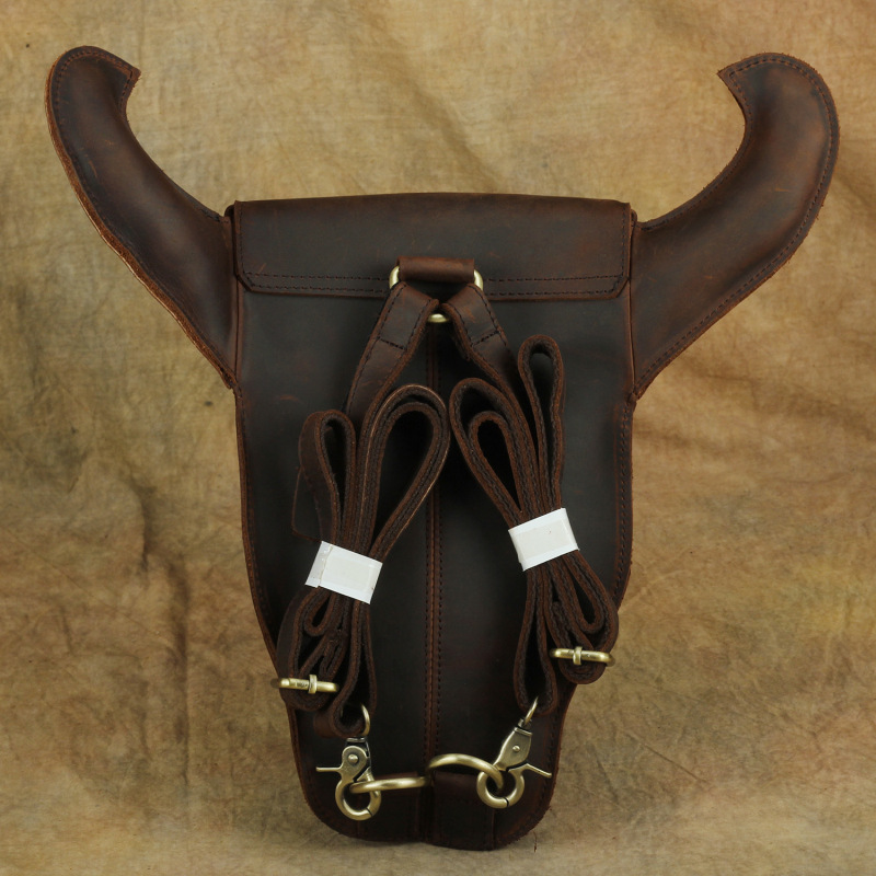 复古疯马皮双肩牛头包个性简约时尚真皮机车包男女情侣包潮包