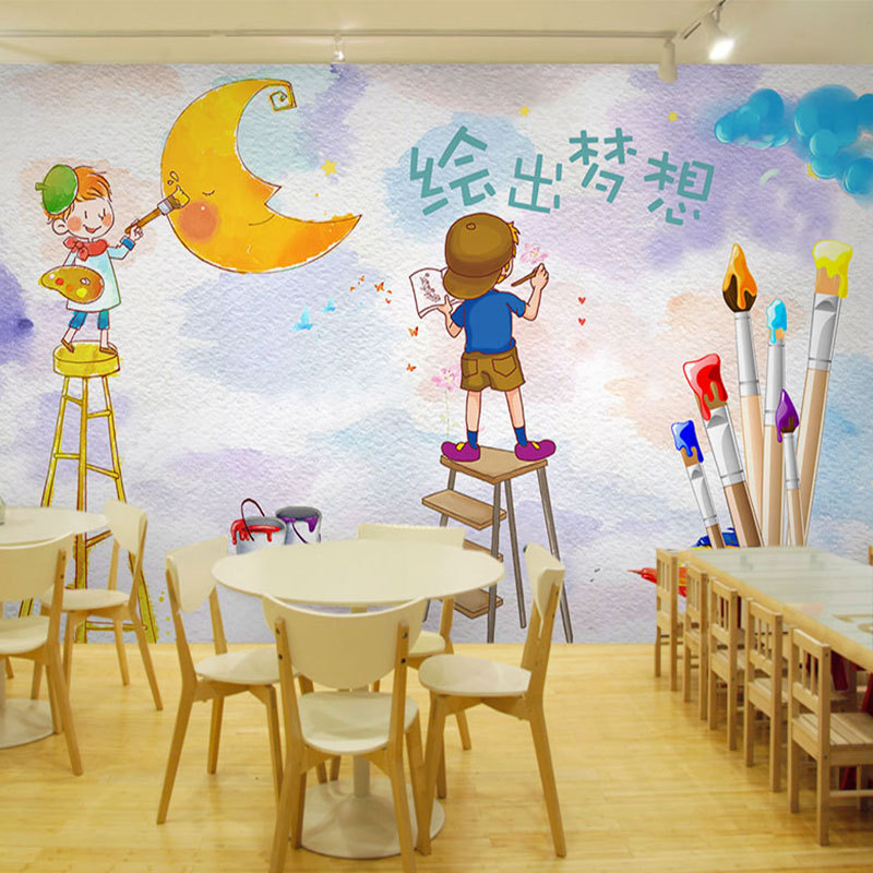 美术画室墙纸5d绘画兴趣班儿童少儿培训机构幼儿园教室背景墙壁纸
