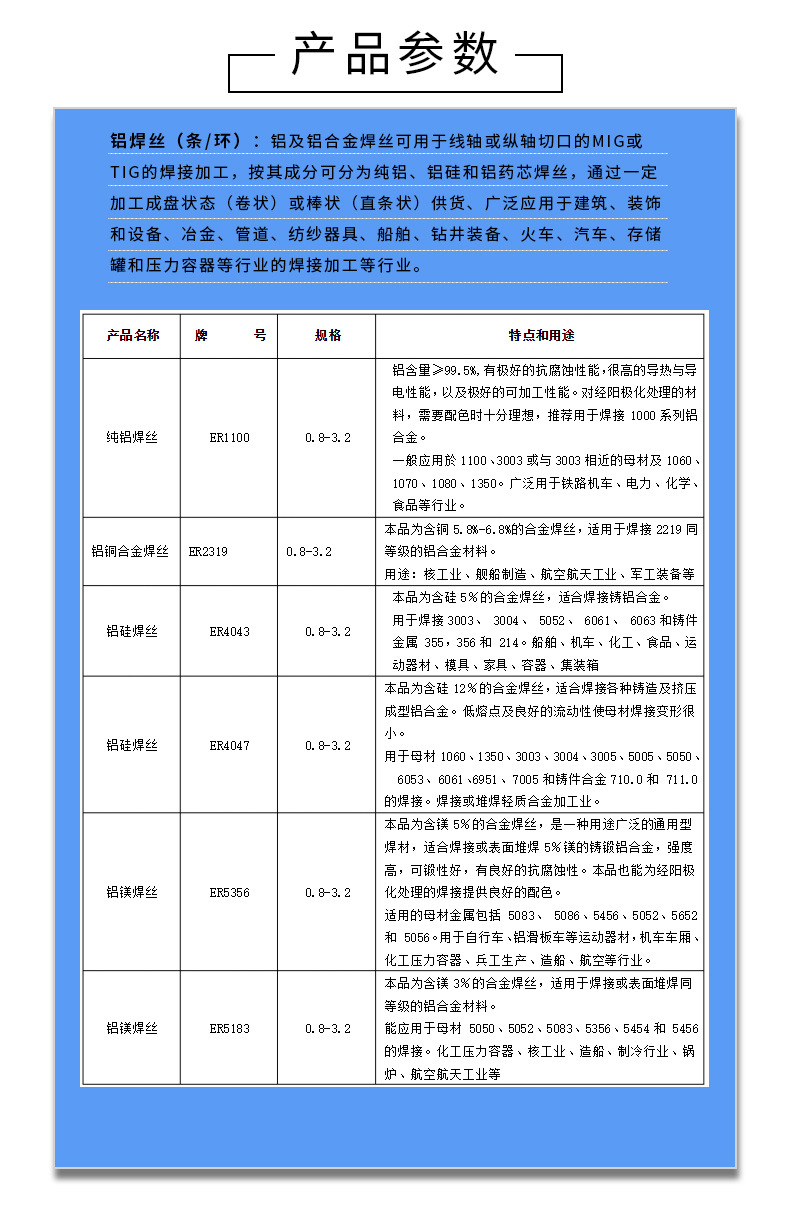 铝硅合金药芯焊丝er4043 4047 5356 5183焊环铝铜合金焊丝er2319