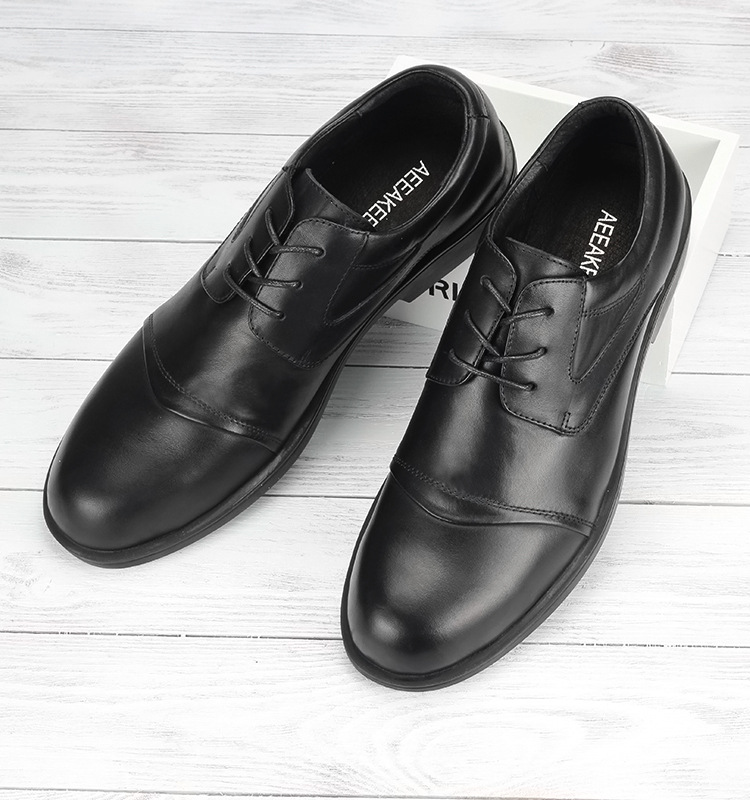 新款男士真皮三接头商务正装皮鞋男日常上班工作鞋黑色系带男鞋子