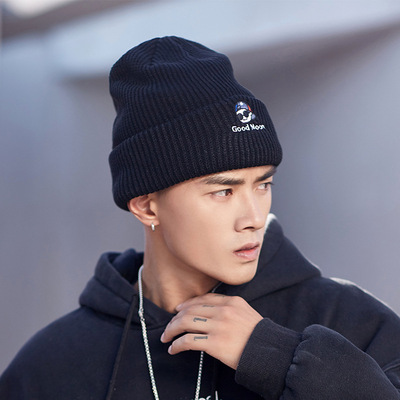 冬季新款男士毛线帽秋天帽子男韩版百搭潮保暖针织帽时尚套头冷帽