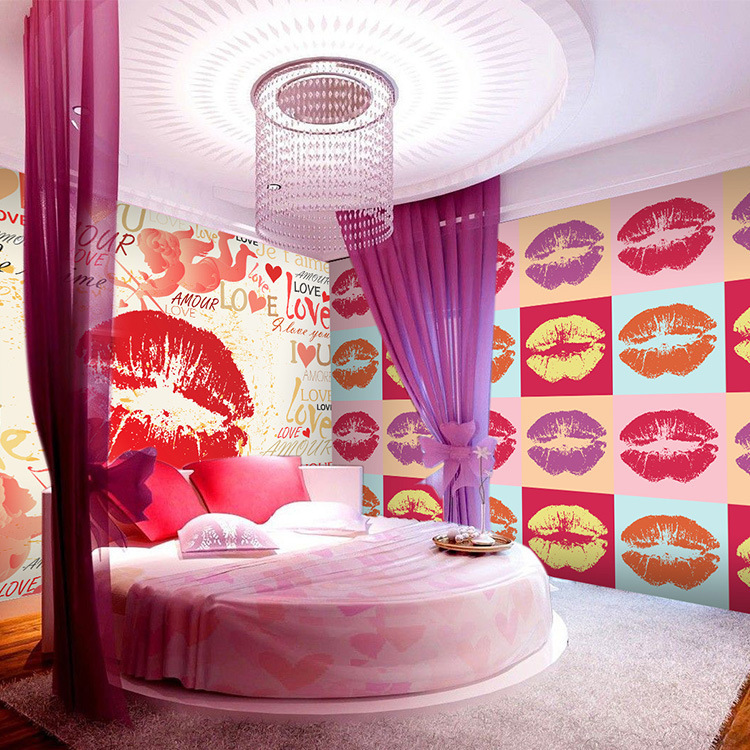 情侣主题酒店宾馆民宿墙纸壁纸 ktv包厢情趣房间床头背景墙布壁画