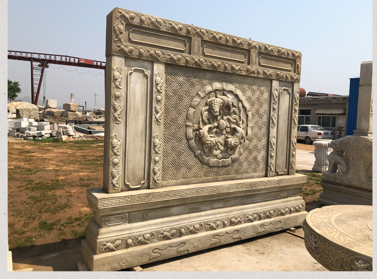 石雕福字屏风大理石汉白玉浮雕庭院别墅装饰景观墙影壁墙厂家定做