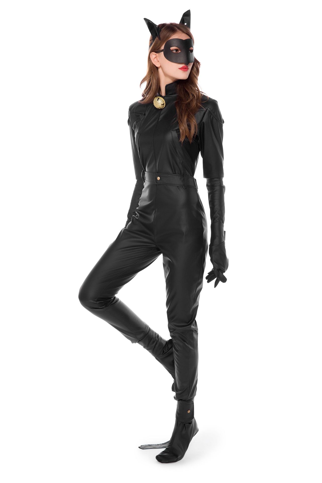 万圣节角色扮演猫女新款制服 ds黑色紧身连体皮衣舞台演出服批发