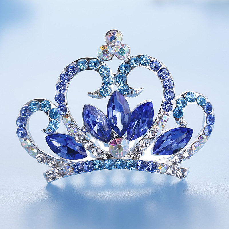 新款韩国风饰品 彩色水钻皇冠发梳出插梳头饰 韩版女士皇冠发饰