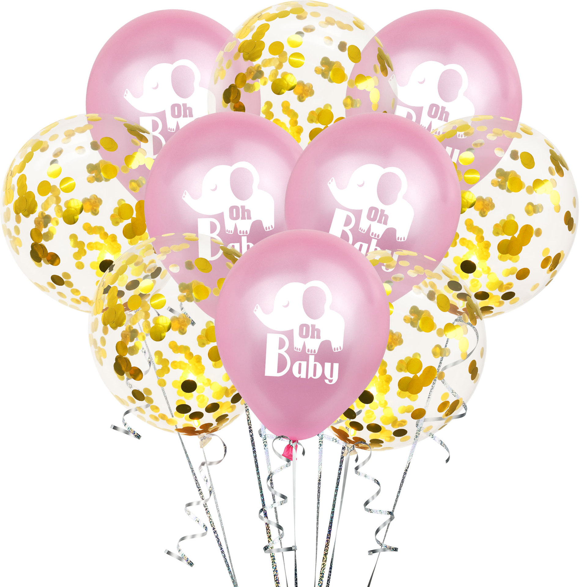 10个卡通小象oh baby乳胶气球 男孩女孩生日派对蓝色粉色亮片气球