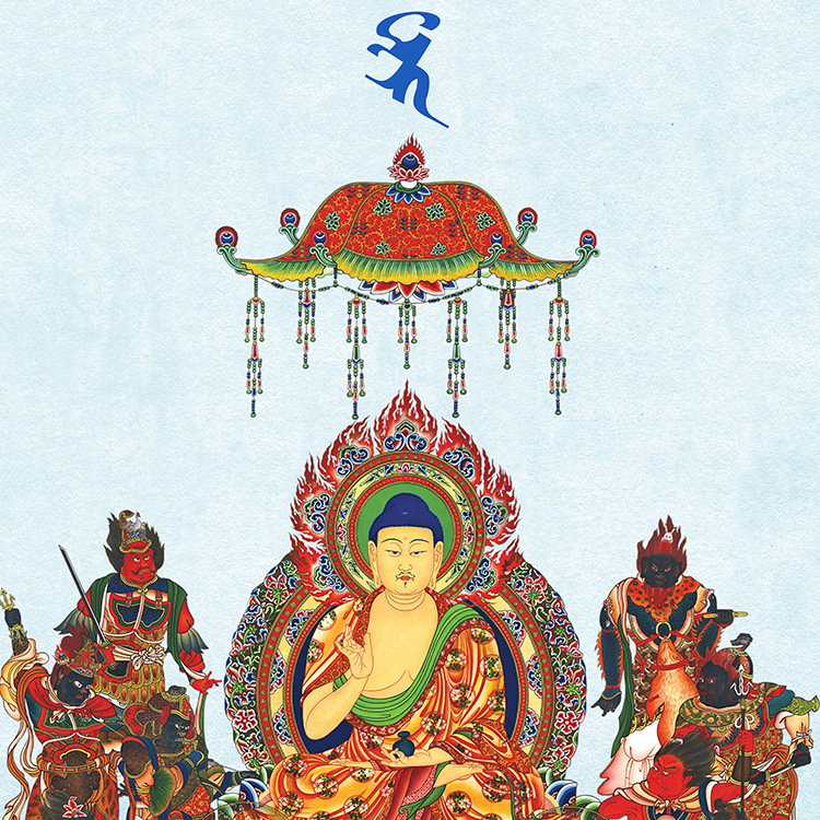 佛教画像 东方三圣药师佛十二药叉神将挂画佛堂装饰画 丝绸卷轴画