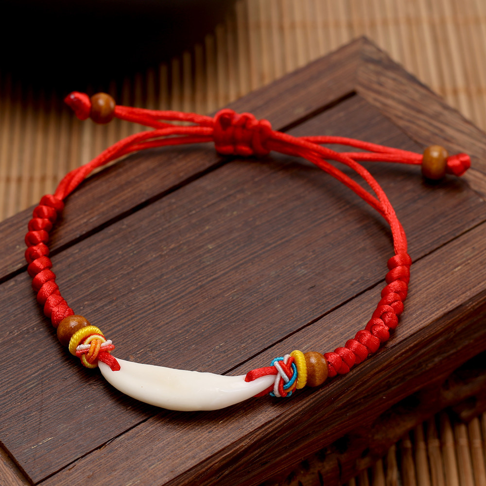 手工编织儿童款金刚结红绳狗牙手链宝宝红绳手链母婴店礼品批发