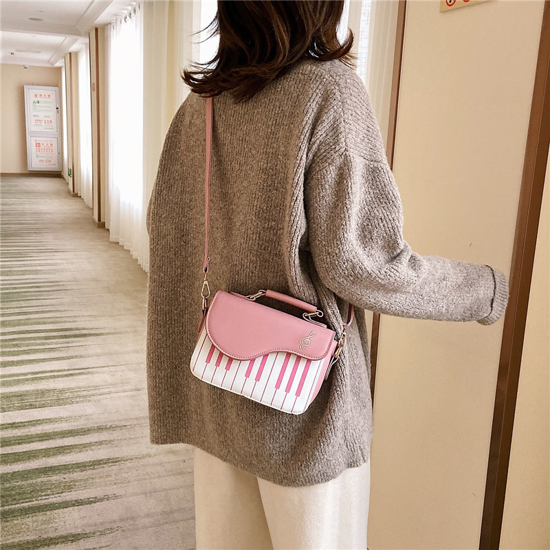 Fashion Color Contrast Embroidered Small Square Bag Personalized Piano Note Small Shoulder Bag Women's Bag