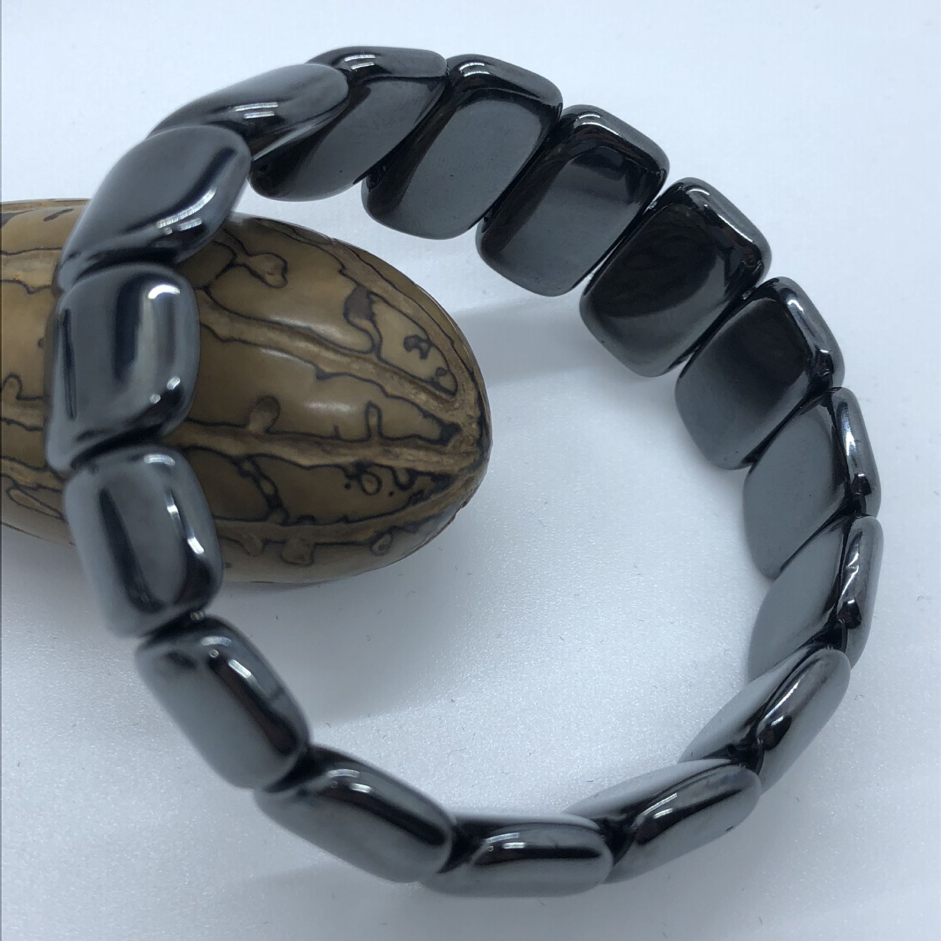 男士纯天然方形黑铁石加a级黑玛瑙混串手排 手工编织黑铁矿石手链