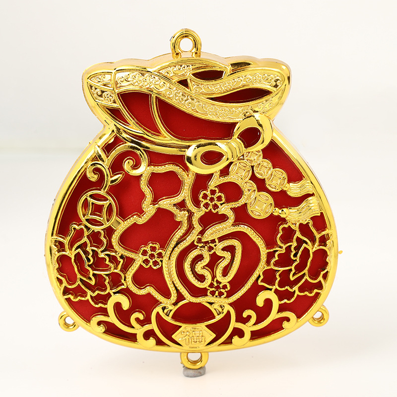 2020新畅销节日中号镂空福袋钱包钱袋植绒布喜庆挂件工艺配件镀金