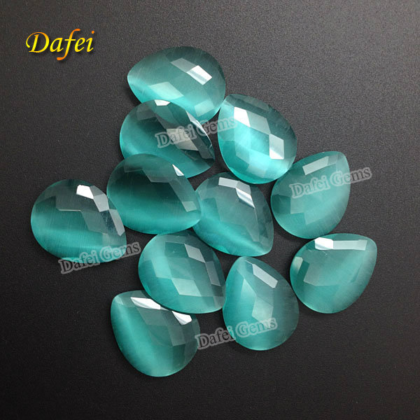 支持定做人工宝石 合成玻璃猫眼石 梨形双格子面裸石戒面diy镶嵌