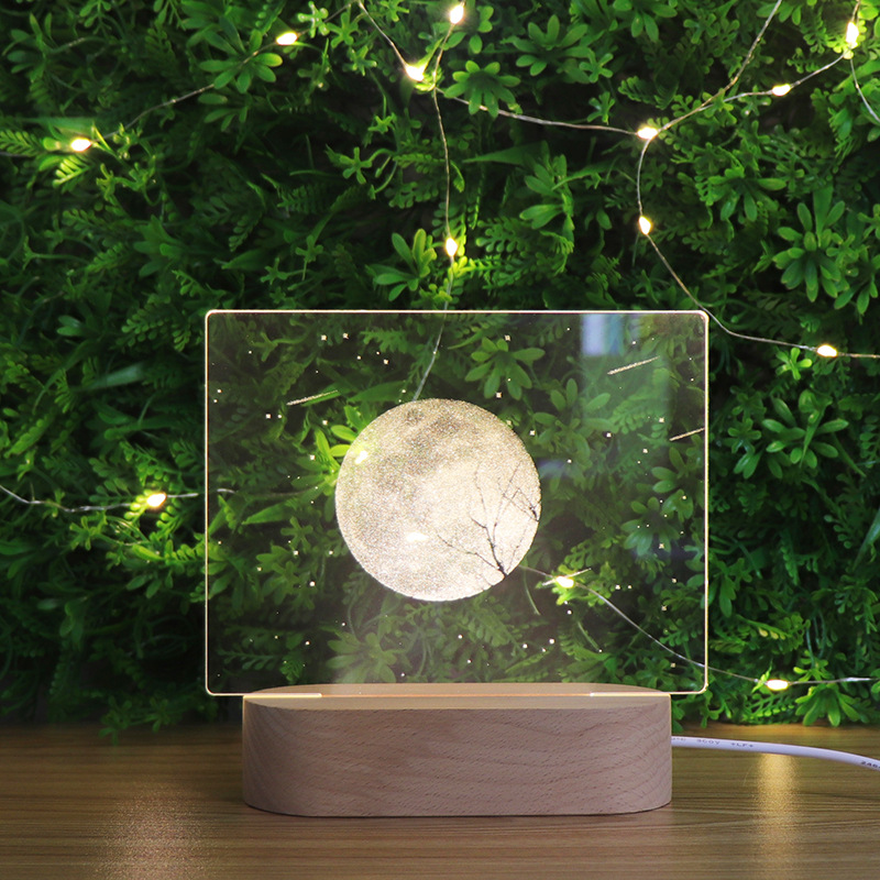 3d视觉灯创意月球led小夜灯卧室床头伴睡灯内雕亚克力usb充电台灯