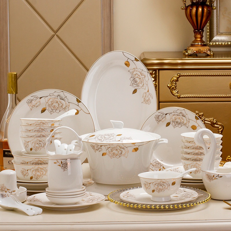 jingdezhen bone china cutlery plate bowl dish suit household nordic ceramic soup bowl wholesale gift custom logo