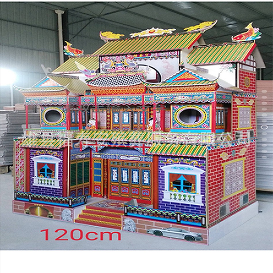 竹架楼厂家供应殡葬用品祭祀纸房子 竹架灵房冥屋折叠仿古楼批发