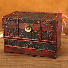 创意复古中国风带镜子古典梳妆盒 收纳首饰盒 木质工艺品一件代发