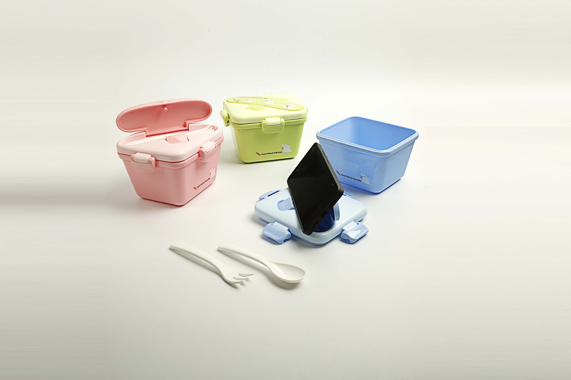 百宝午餐带内格儿童便当盒带餐具密封饭盒办公室餐盒手机支架