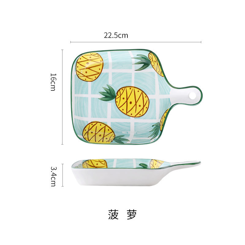 Japanese-Style Creative Ceramic Plate Printed Cheese Baked Single Handle Turnip Household Tableware Oven Microwave Oven Baking Tray Wholesale