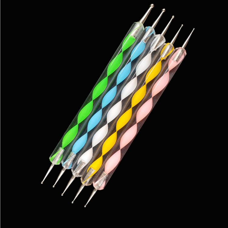 美甲点花珠 5支螺旋杆点珠笔 双头点花笔 点珠针 5支套笔