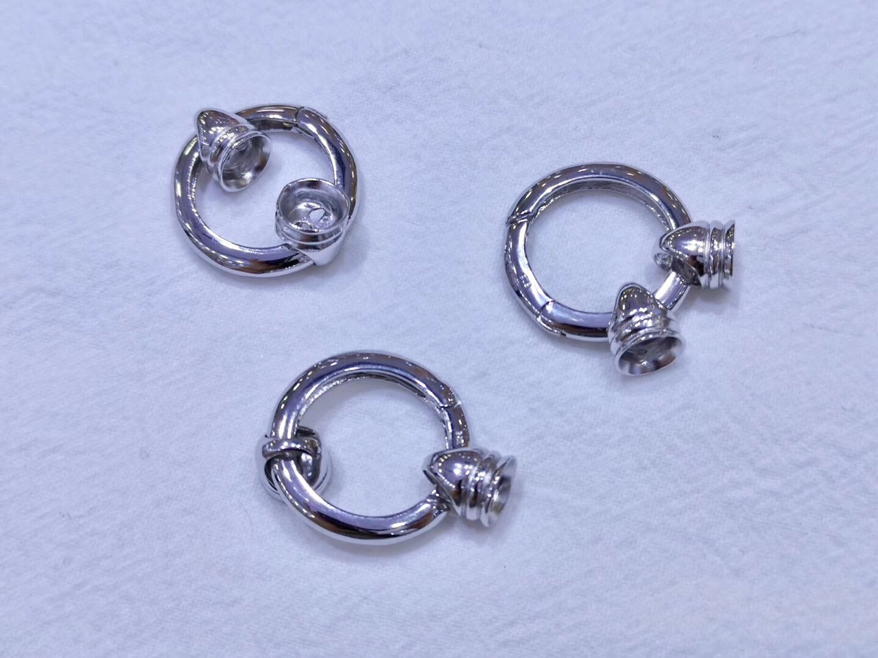 s925银珍珠项链扣连接扣纯银手链扣配件接头扣子扣头弹簧大圆形扣