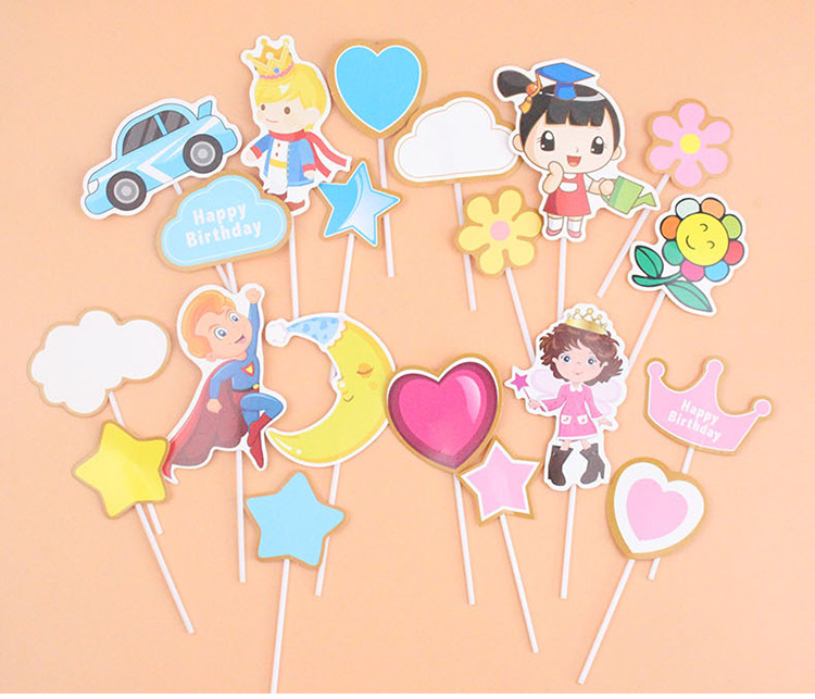 批发卡通插牌蛋糕装饰插牌儿童插牌男孩女孩插牌儿童插牌组合