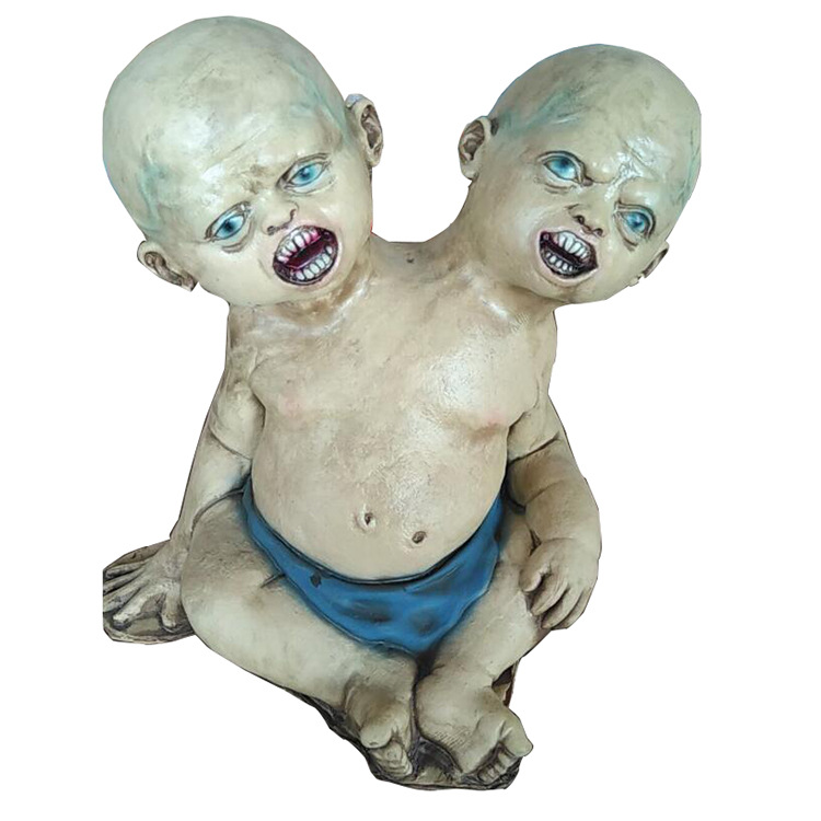 万圣节恐怖摆件双头鬼娃红眼双头婴酒吧ktv密室逃脱鬼屋道具装饰