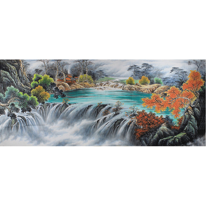 中式客厅横幅装饰画书房办公室挂画曾刚构图山水画