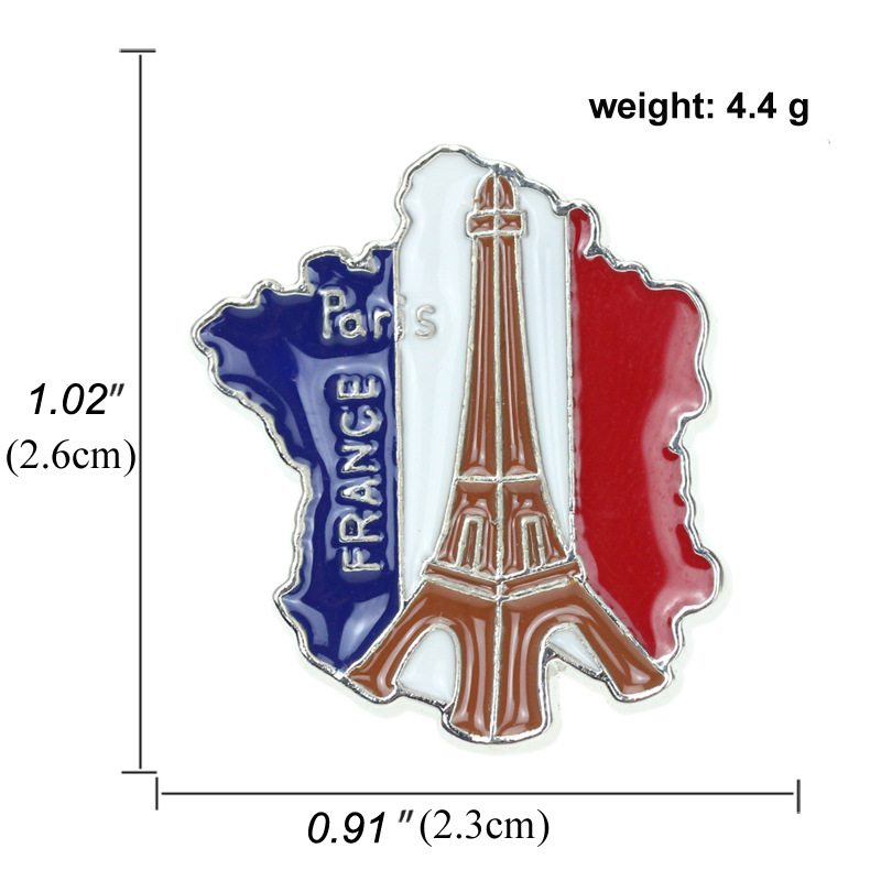 New Foreign Trade France British Flag Map Creative Tower Building Metal Dripping Oil Travel Brooch Clothing