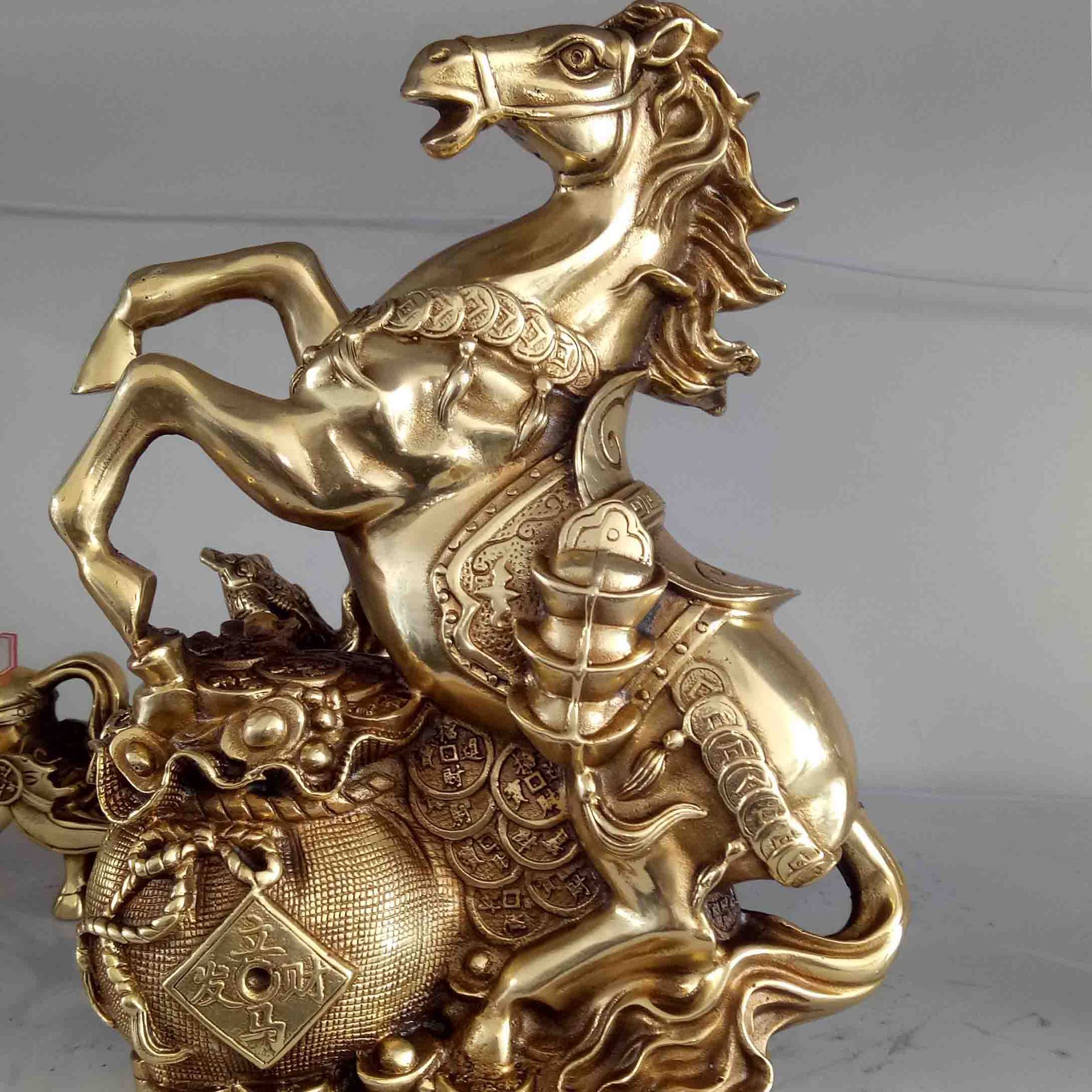 厂家批发铜雕吉祥动物工艺品黄铜马上发财紫铜四不猴铜老鹰摆件