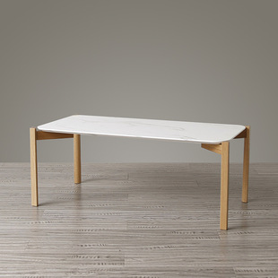 简约长方形茶几实木橡木脚小户型客厅北欧茶桌仿大理石面创意茶几