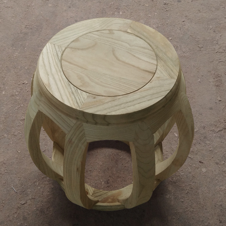 厂家直销实木白茬鼓凳南榆木古筝凳白胚中式圆木凳子 白坯鼓凳