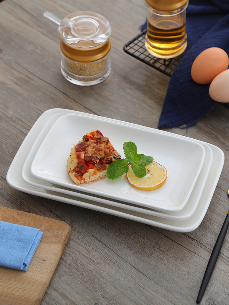 陶瓷肠粉盘长方形盘烧烤盘子白色寿司盘家用酒店餐具小吃盘肠粉碟