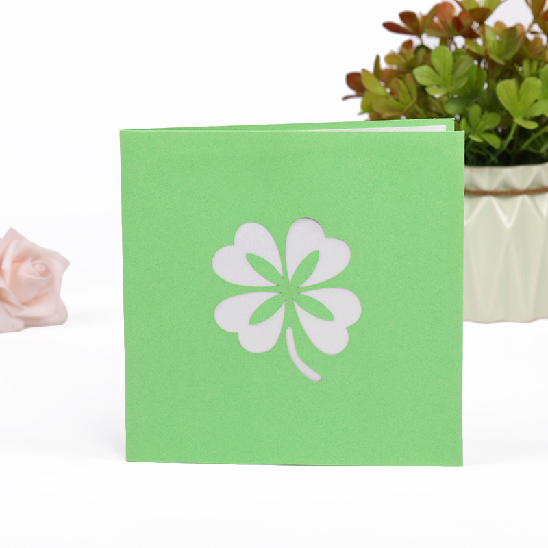 立体印刷四叶草贺卡简约创意祝福卡片定制3d清新图案贺卡