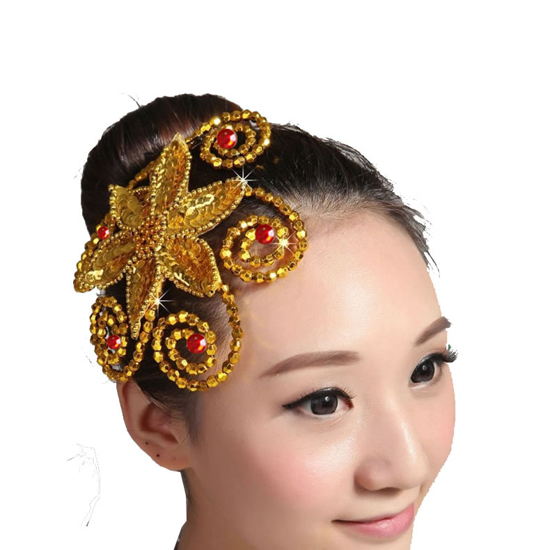 现货新款舞蹈头花创意表演头饰银色广场舞秧歌头饰厂家直供