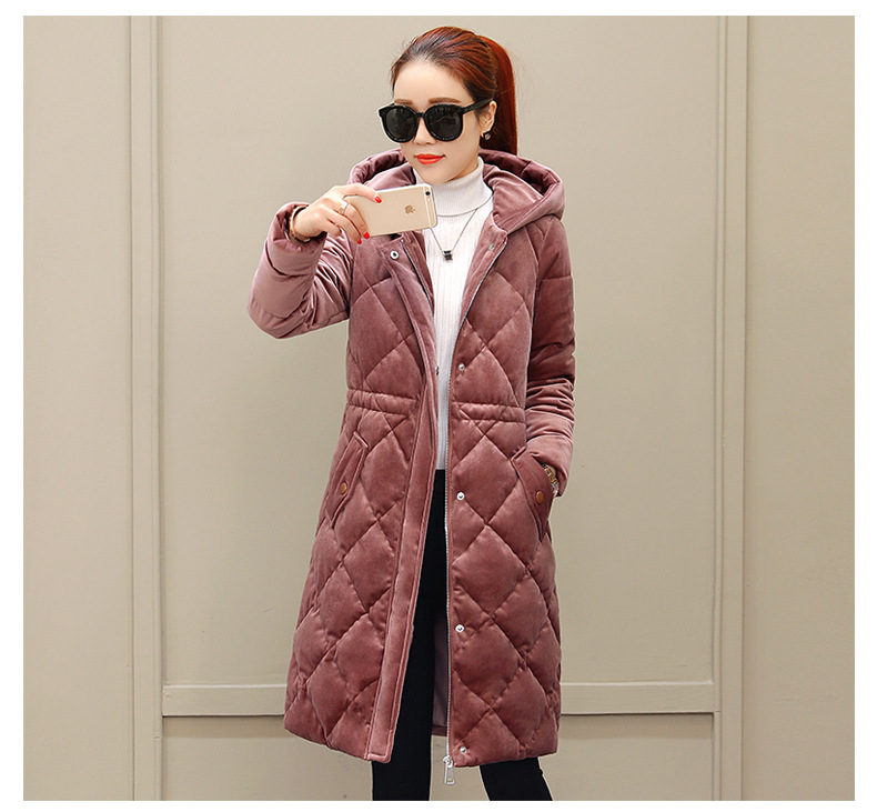 金丝绒棉服女中长款2018新款小个子冬季修身加厚女式羽绒棉袄外套
