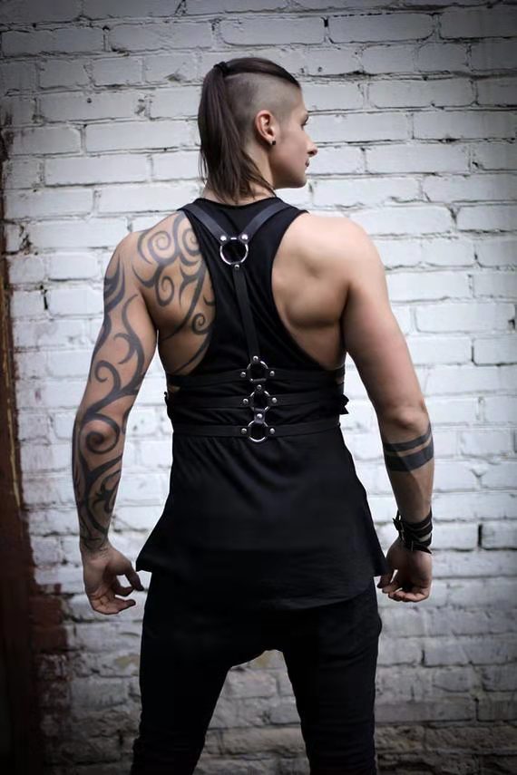 潮男胸带背带 男式背带学生网红男神休闲百搭装饰leather harness