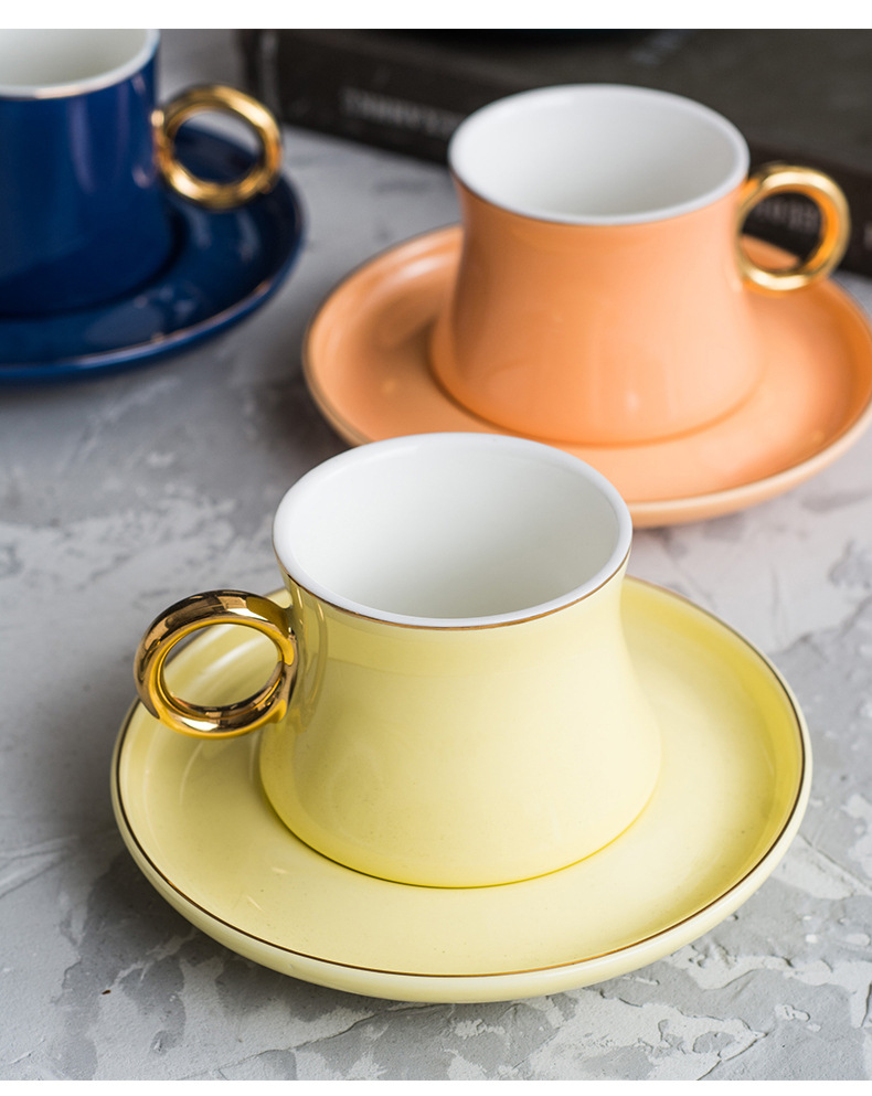 汇鑫咖啡杯套装欧式小奢华英式家用简约金边陶瓷咖啡器具配杯架