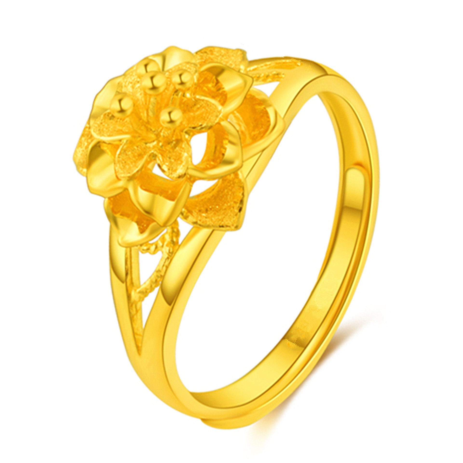 韩版气质镀3d硬黄金花开富贵开口戒指 镀金时尚镀金欧币花朵指环