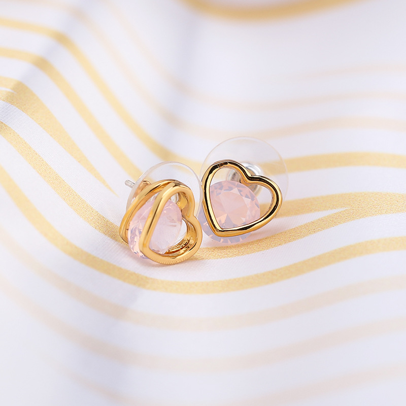 小众设计师秋冬新款 彩色锆石心形耳钉 简约百搭 爱心耳饰 冷淡风