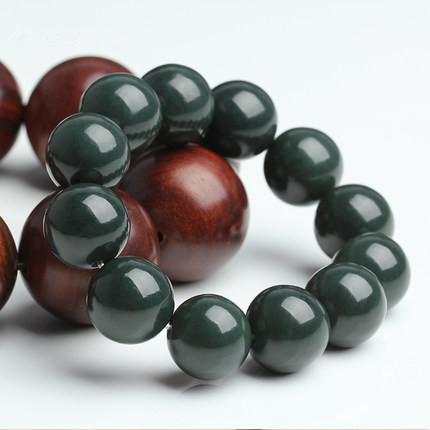 保真天然新疆和田玉青玉手串男士大气18mm和田玉圆珠佛珠手链批发